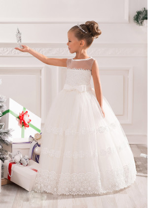 Ivory Lace Tulle Floor Length Fairytale Flower Girl Dress